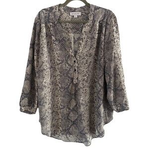 Amour Vert Washable Silk Edgy Snake Print Long Sleeve Blouse Top Plus Size‎ 1X